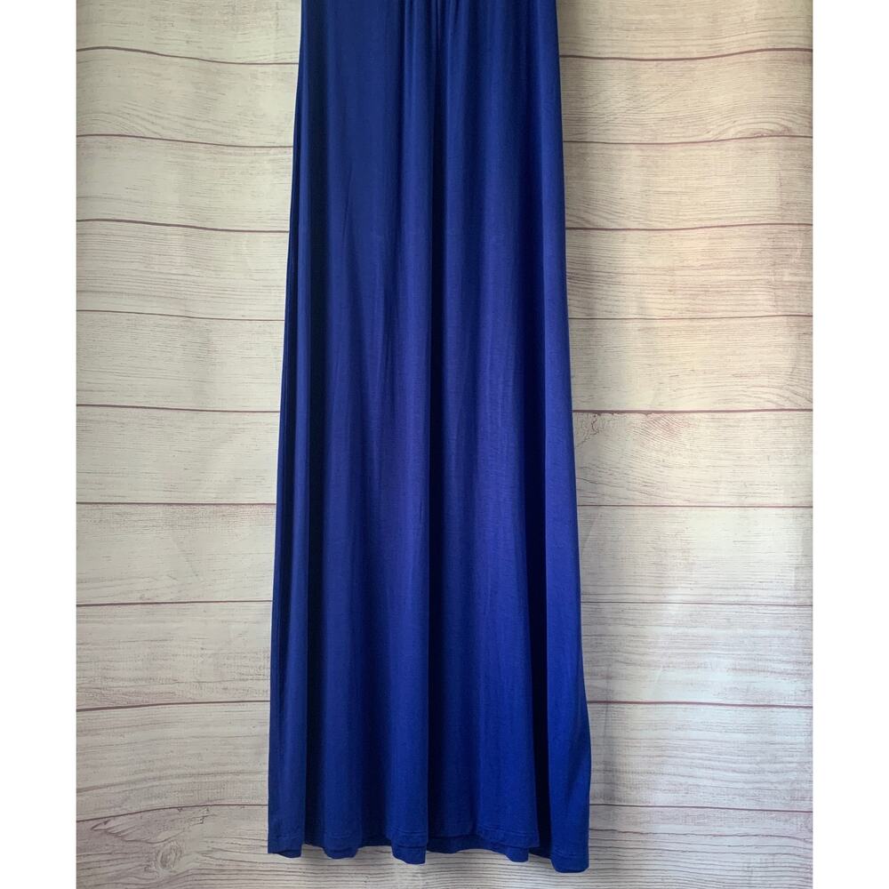 Design History Royal Blue Strapless Maxi Dress Wood Beaded Neckline Size Missy M - Picture 7 of 14